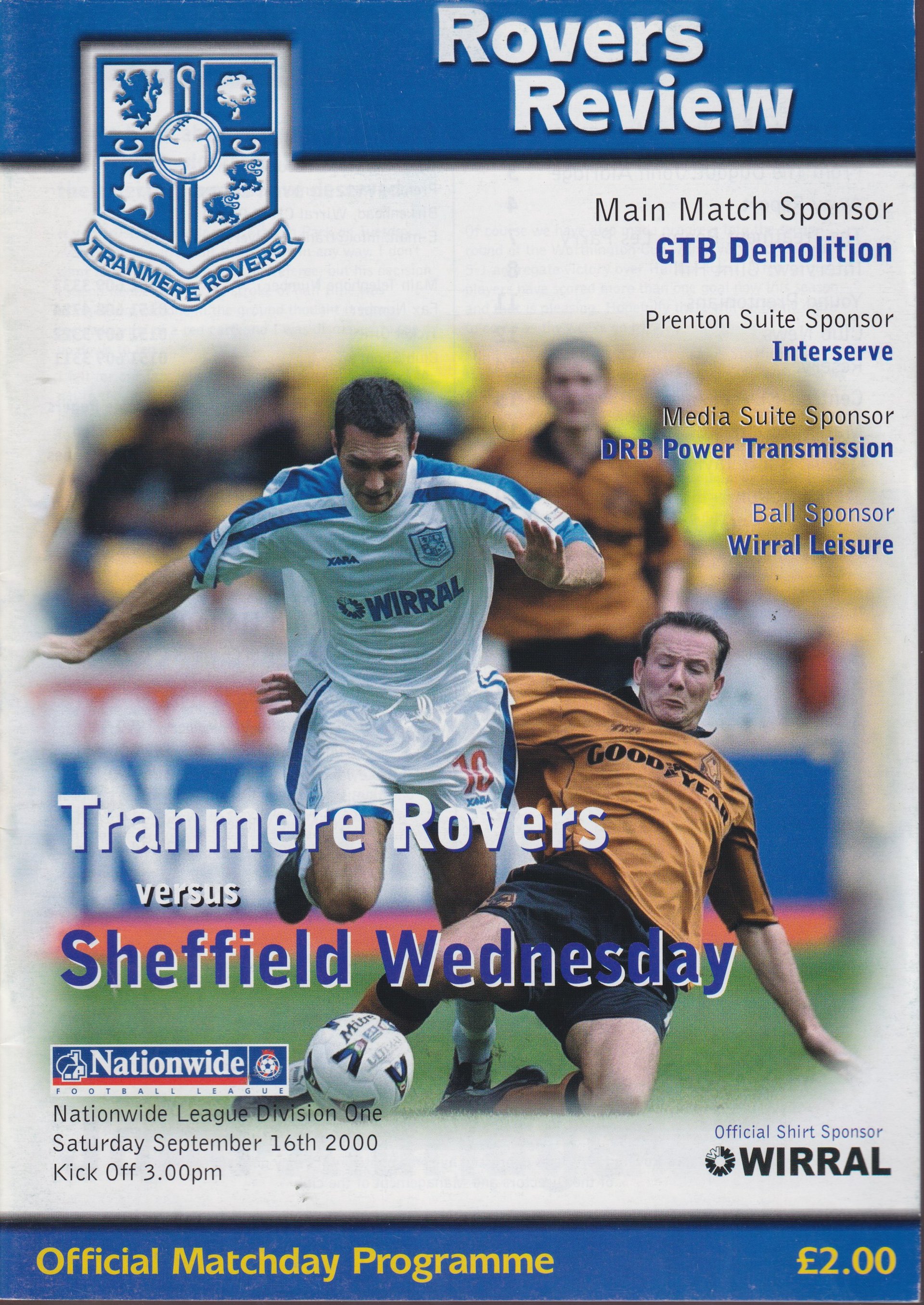 Tranmere Rovers v Sheffield Wednesday match programme